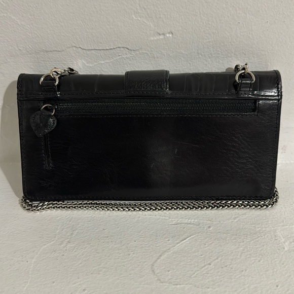 Brighton black croc embossed leather clutch/wallet w/ chain - Picture 3 of 15